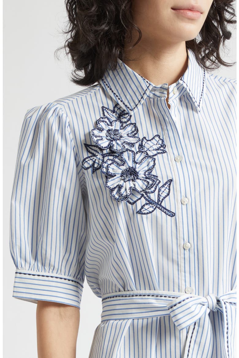 Zadie Floral Appliqué Stripe Cotton Blend Shirtdress, Alternate, color, WHITE MULTI