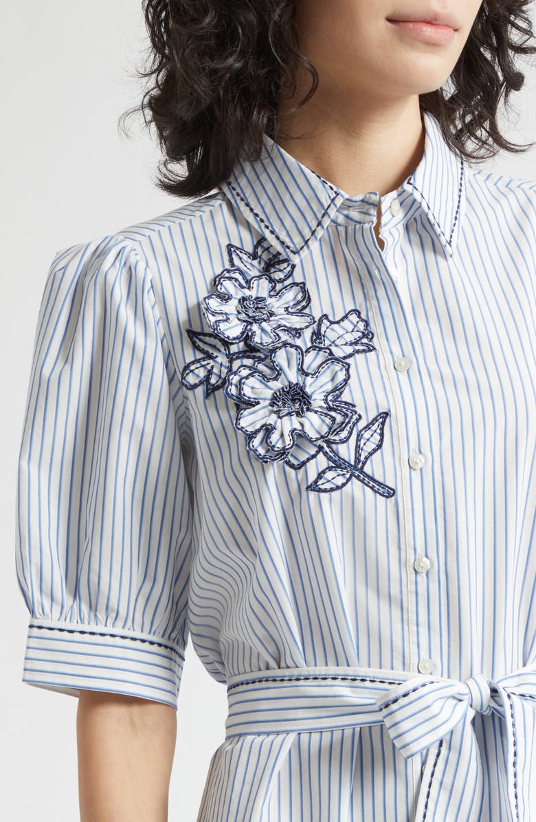 Cinq à Sept Zadie Floral Appliqué Stripe Cotton Blend Shirtdress, Alternate, color, White Multi