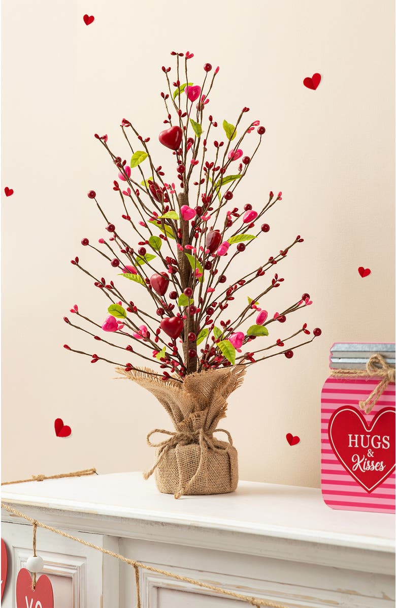 Glitzhome 20"H Valentine's Berry Heart Table Tree, Alternate, color, Red