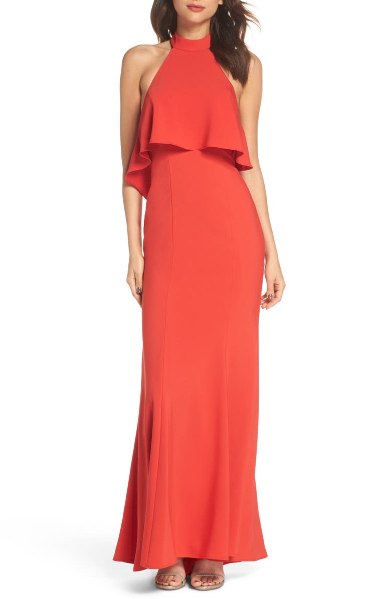 Xscape Evenings Xscape Crepe Popover Halter Gown, Main, color, 