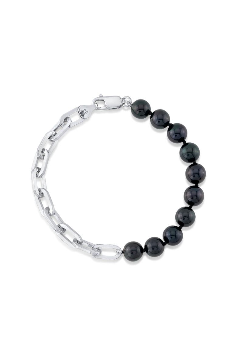 7.5-8.0mm Black Freshwater Pearl & Chain Blake Bracelet for Women, Main, color, Sterling Silver Chain