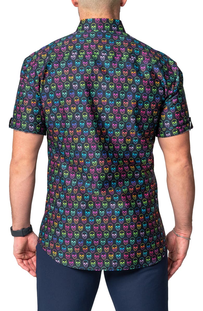 Maceoo Galileo Skull Regular Fit Short Sleeve Button-Up Shirt, Alternate, color, 