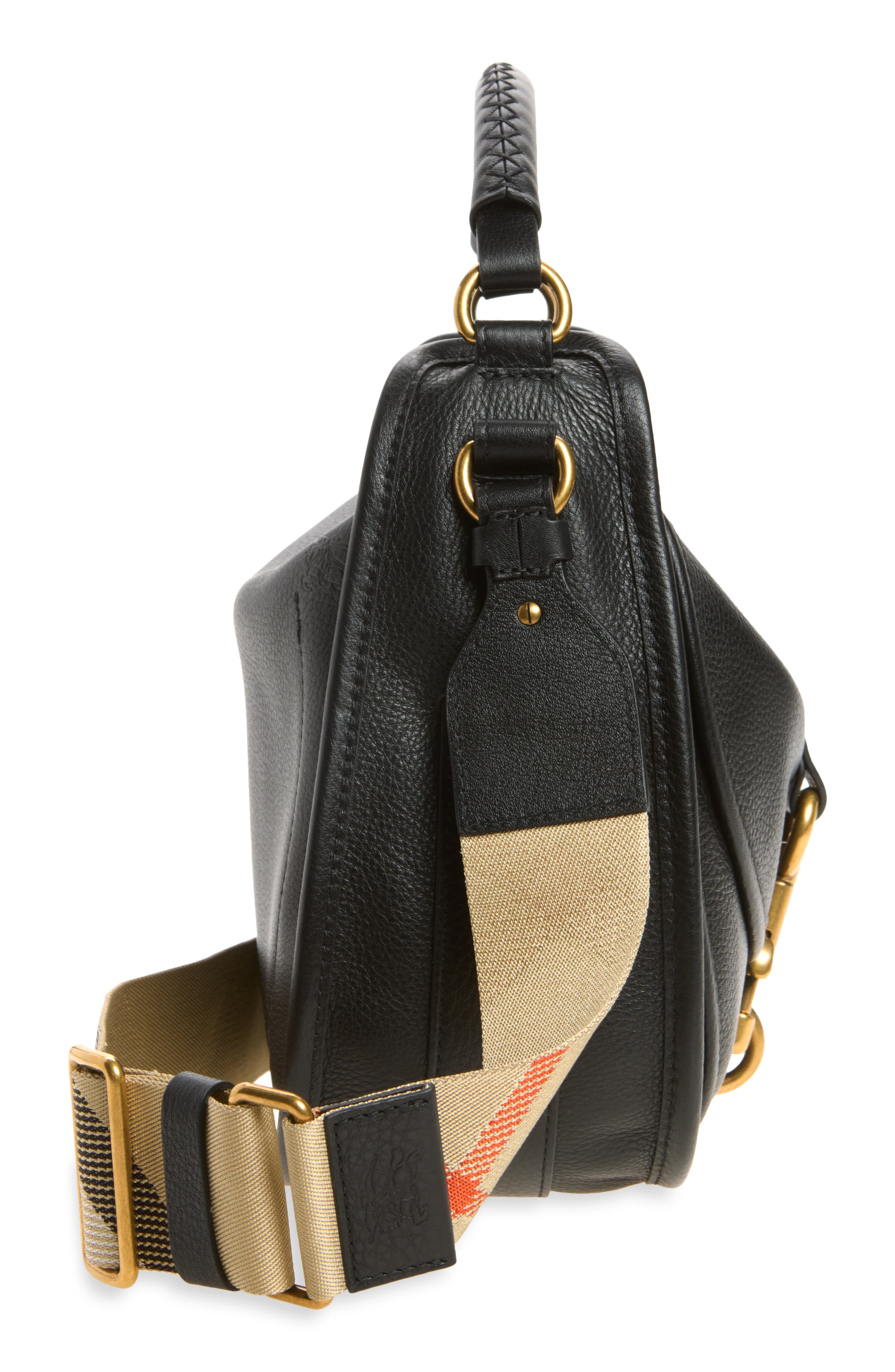 Small B Clip Leather Messenger Crossbody Bag, Alternate, color, BLACK