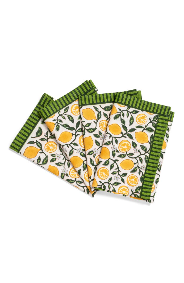 Inner Child Capri Lemons Blockprint Napkins - Set of 4, Alternate, color, Green