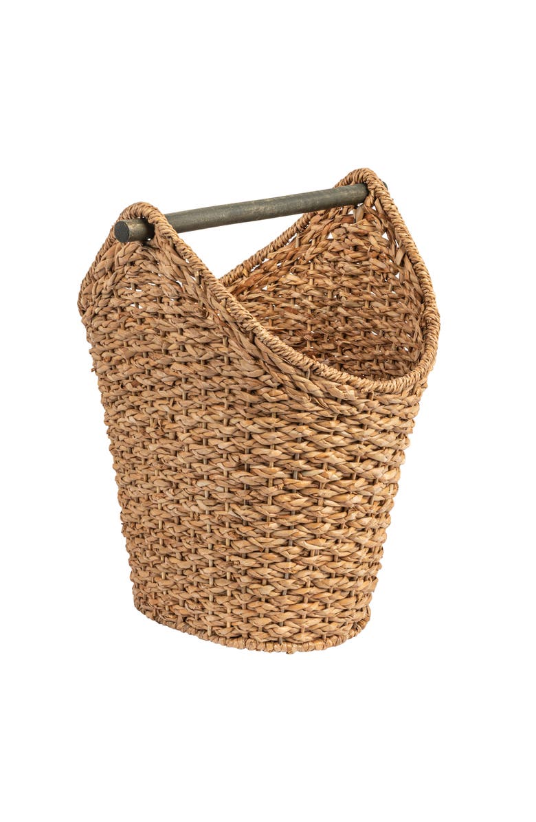 Storied Home Bankuan Braided Oval Toilet Paper Basket with Wood Bar, Main, color, Natural