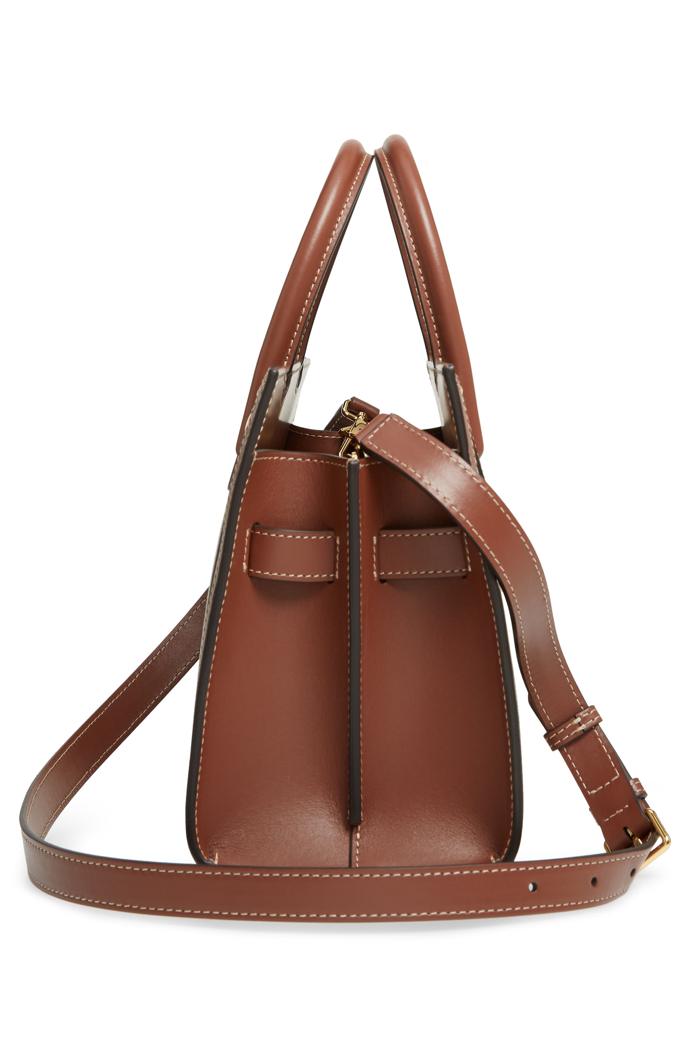 Burberry Mini Title Vintage Check Double Handle Leather & Canvas Bag, Alternate, color, 