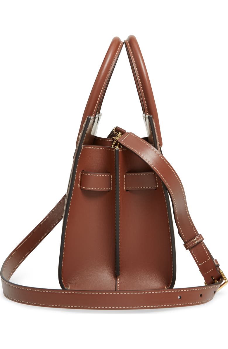 Burberry Mini Title Vintage Check Double Handle Leather & Canvas Bag, Alternate, color,