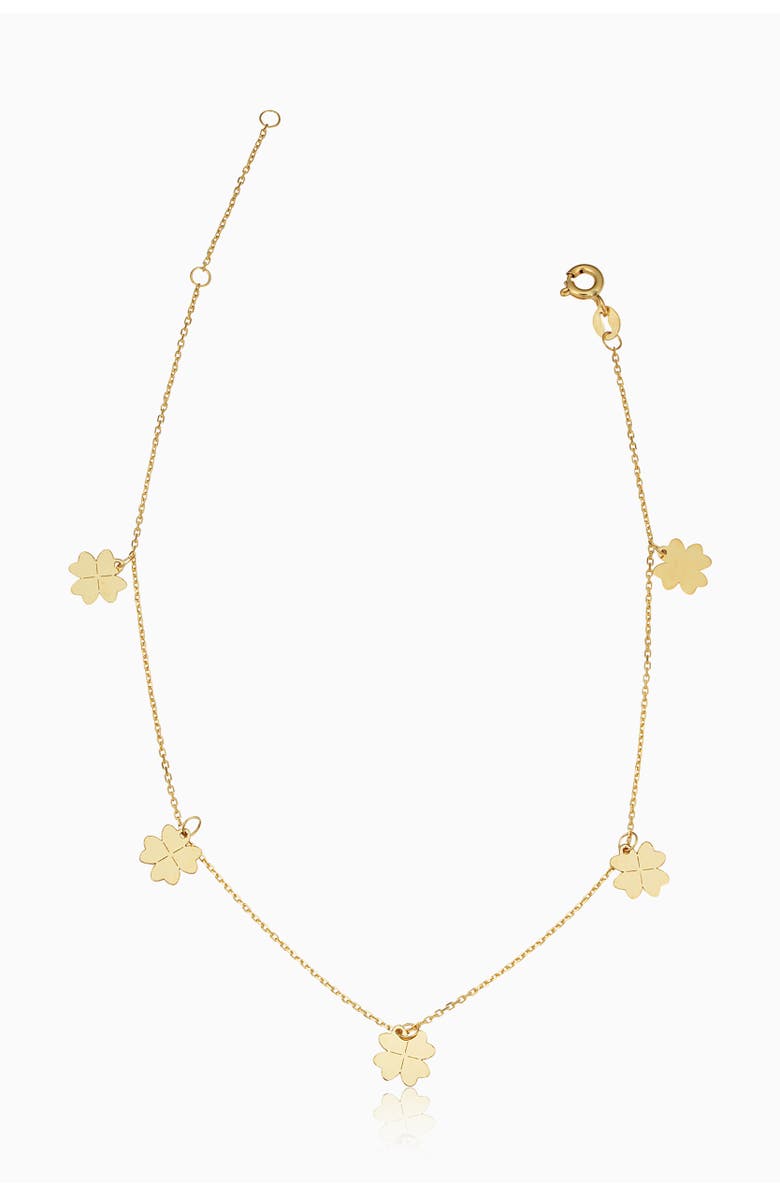 Oradina 14K Yellow Gold Lucky You Anklet, Main, color, Yellow Gold