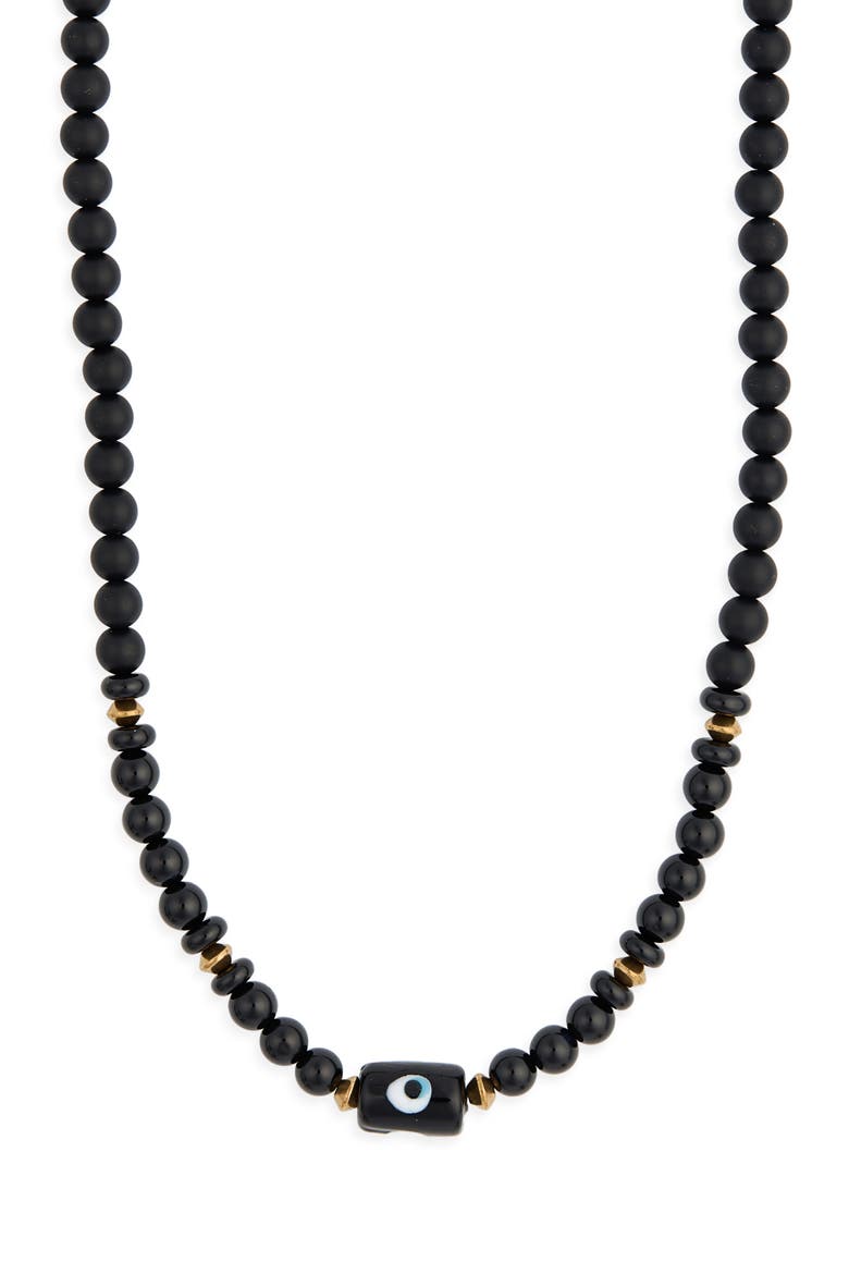 Evil Eye Beaded Necklace, Main, color, BLACK ONYX