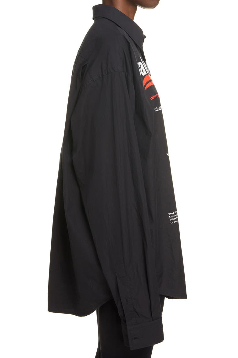 Dry Cleaning Logo Oversize Poplin Button-Down Shirt, Alternate, color, BLACK