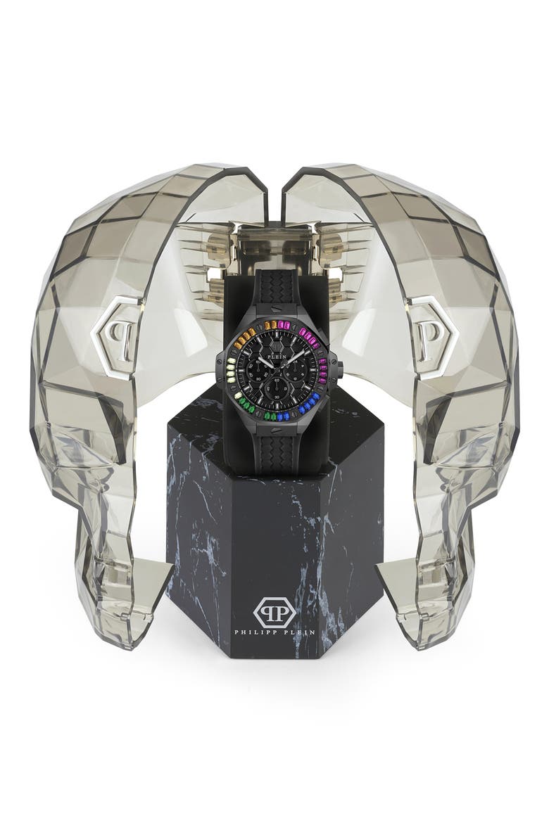 Chrono Royal Crystal Silicone Strap Watch, 42mm, Alternate, color, IP BLACK