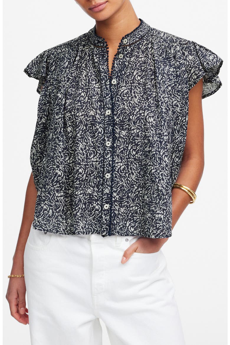 Floral Shirred Lace Trim Top, Main, color, NIGHT INDIGO