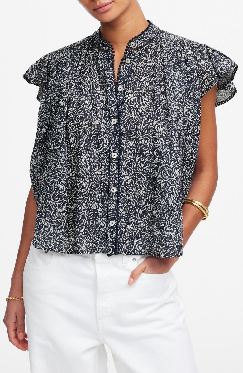 Madewell Floral Shirred Lace Trim Top, Main, color, 
