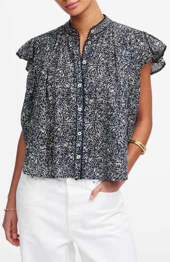 Madewell Floral Shirred Lace Trim Top