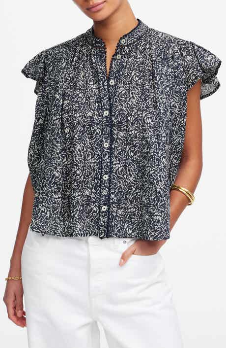 Madewell Floral Shirred Lace Trim Top