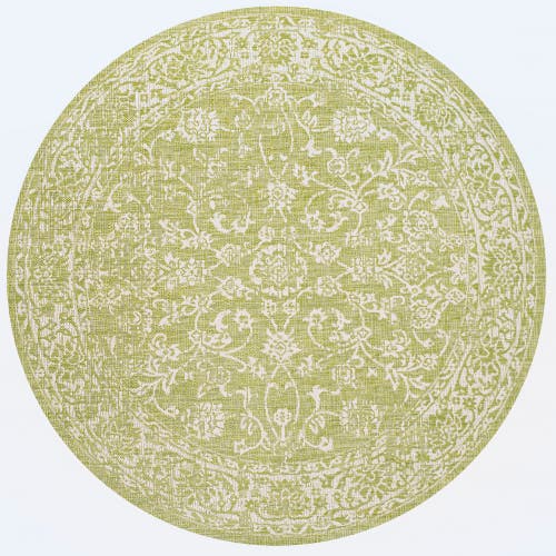 Jonathan Y Tela Bohemian Textured Weave Floral Indoor/outdoor Round Area Rug In Green/cream