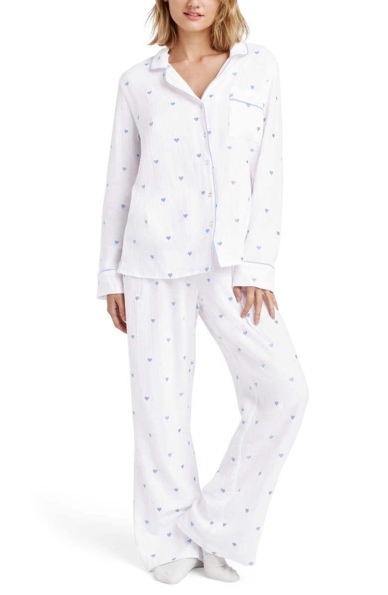 Splendid Lottie Love Cotton Gauze Pajamas, Main, color, White/ Bleach Indigo