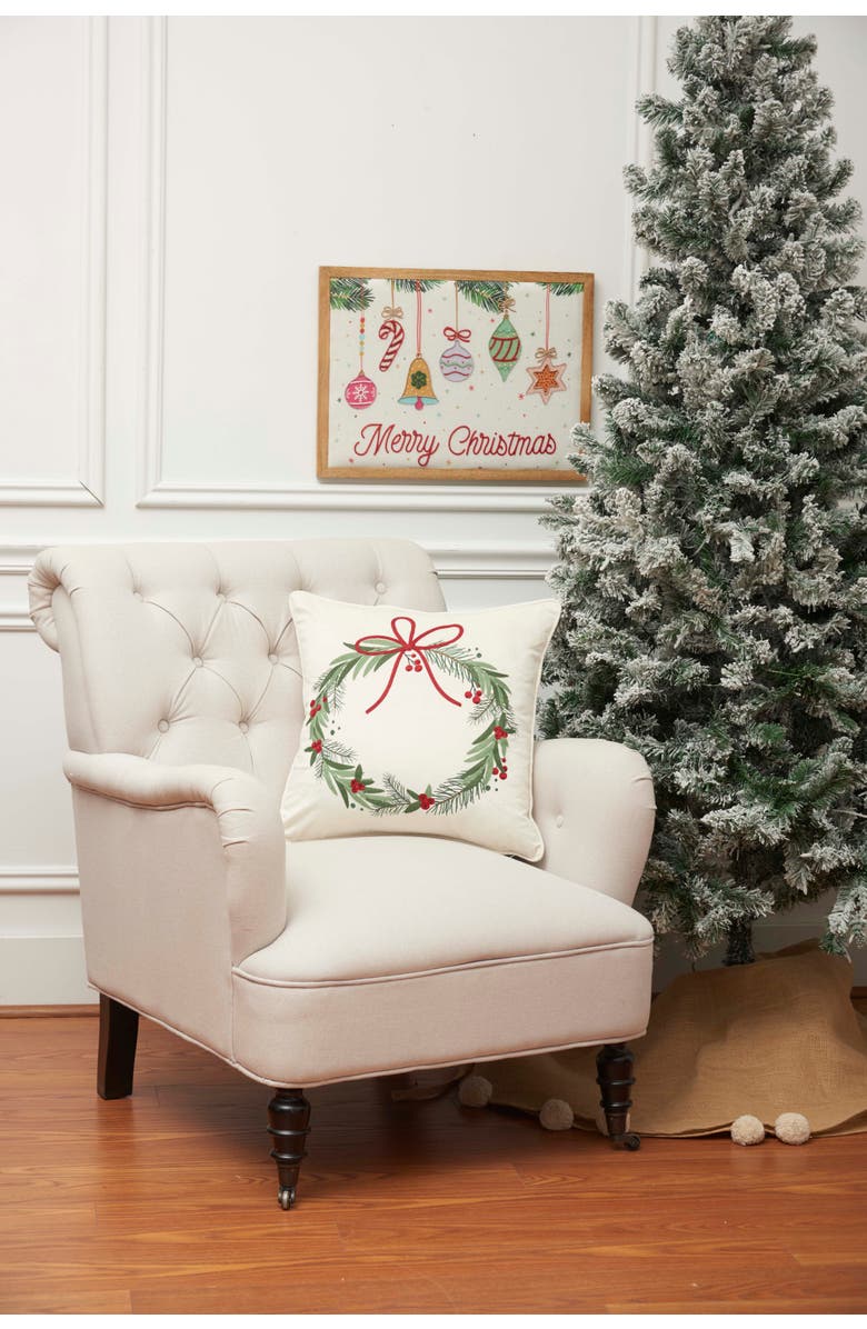 C&F Home Red Bow Christmas Wreath Accent Throw Pillow 18" x 18", Alternate, color, Green