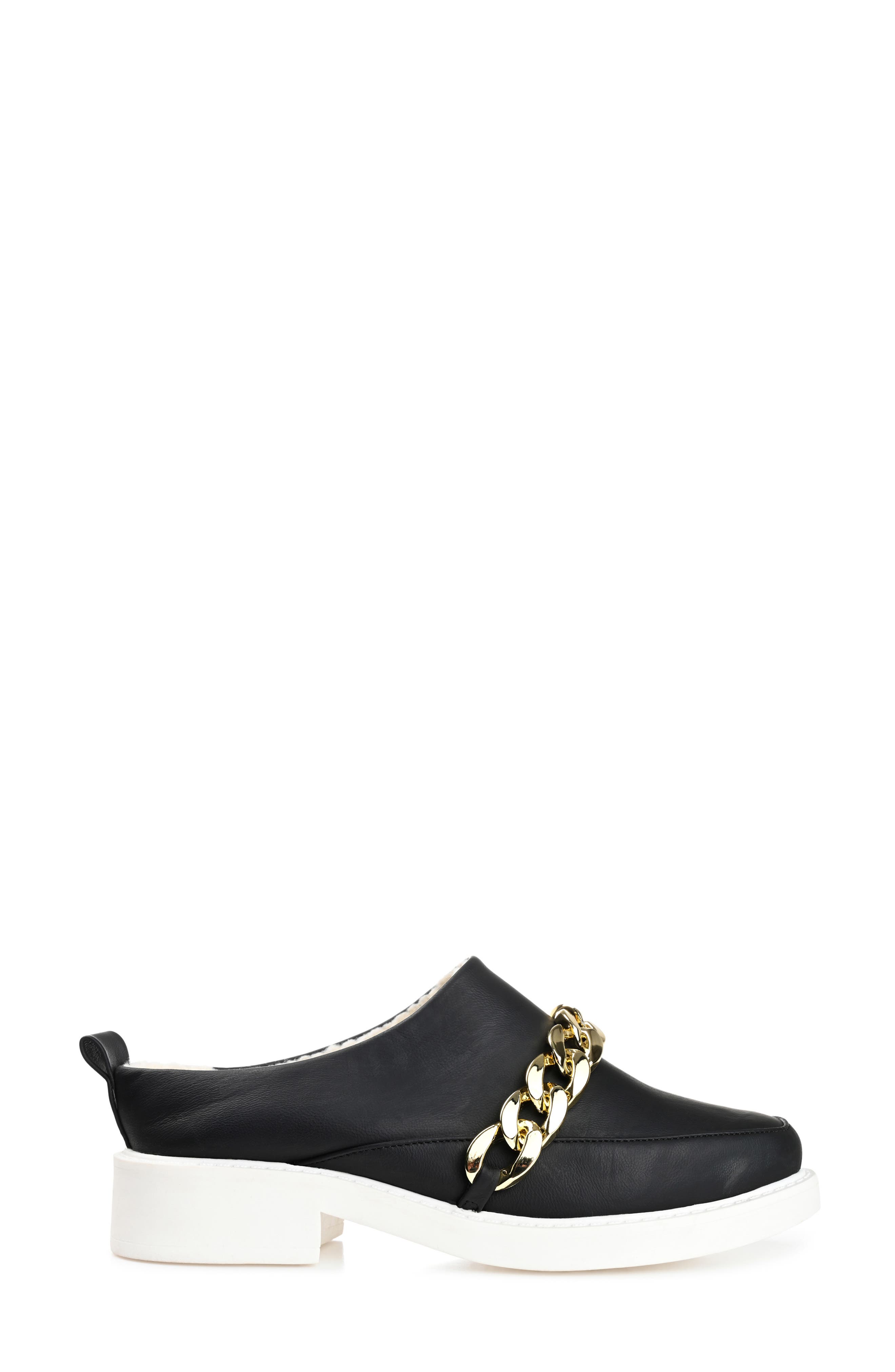 Journee Collection Sheah Chain Strap Faux Fur Lined Mule, Alternate, color, Black