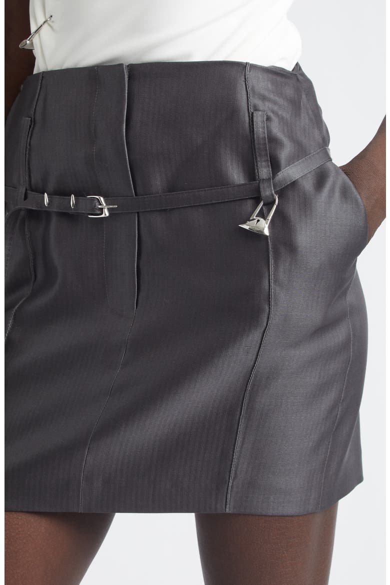Relics Belted Wool Blend Satin Miniskirt, Alternate, color, DARK GREY