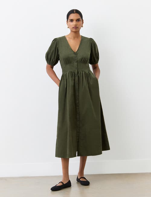 Finery London Arlow Short Sleeve Corduroy Midi Dress In Brown