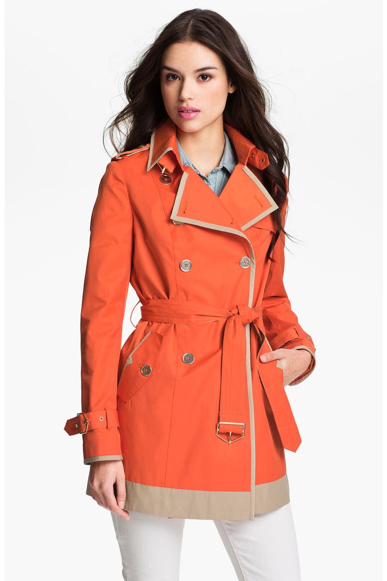 Zip Back Trench Coat, Main, color, MANDARIN/ TAUPE