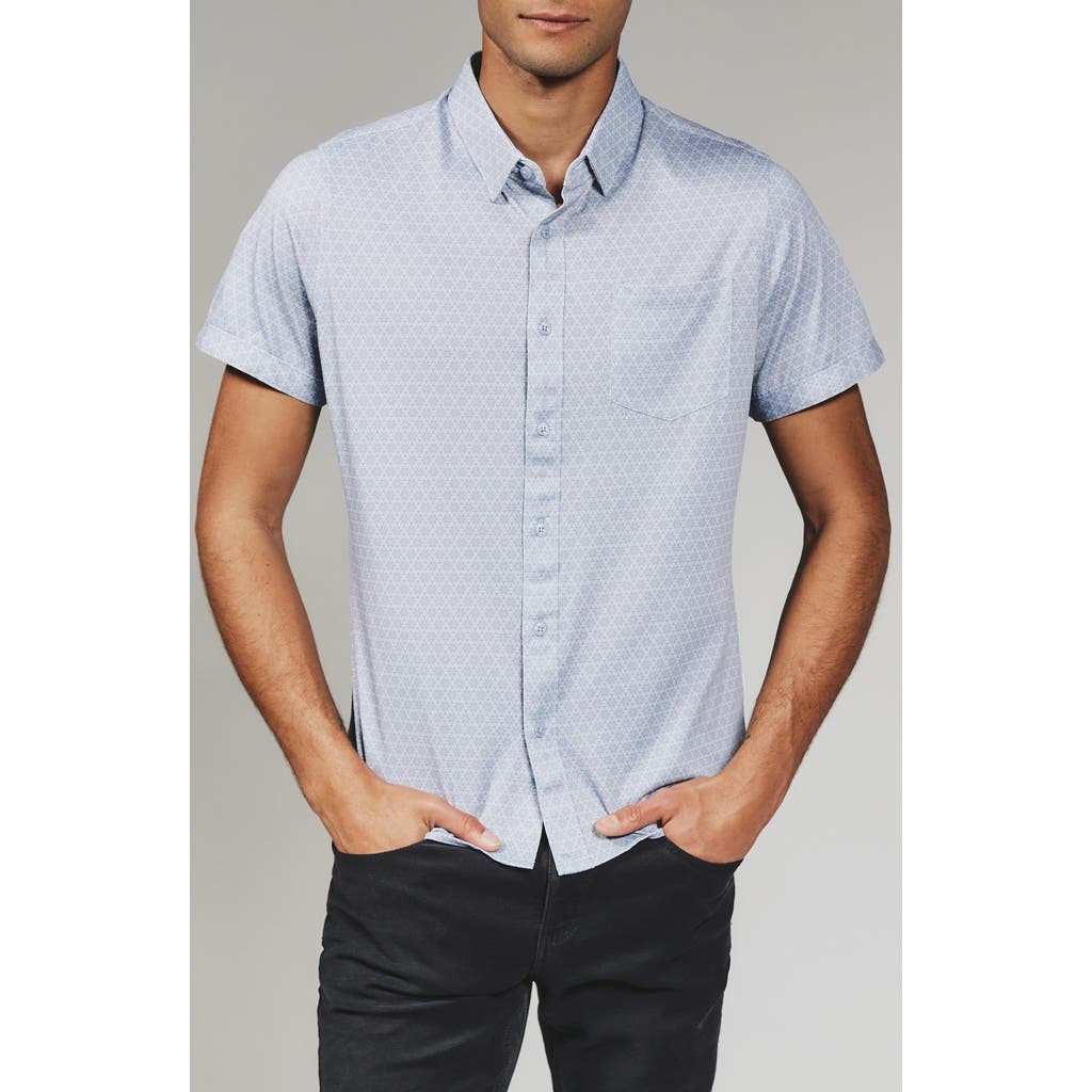 7 Diamonds Radley Geo Print Short Sleeve Stretch Button-up Shirt In Blue