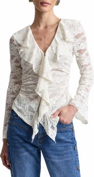 Avec Les Filles Ruffled Lace Top