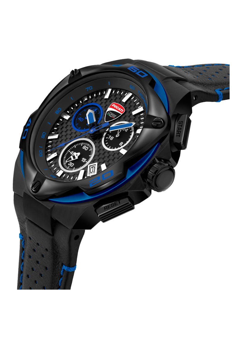 Motore Tachymeter Quartz Leather Strap Watch, 49mm, Alternate, color, BLACK