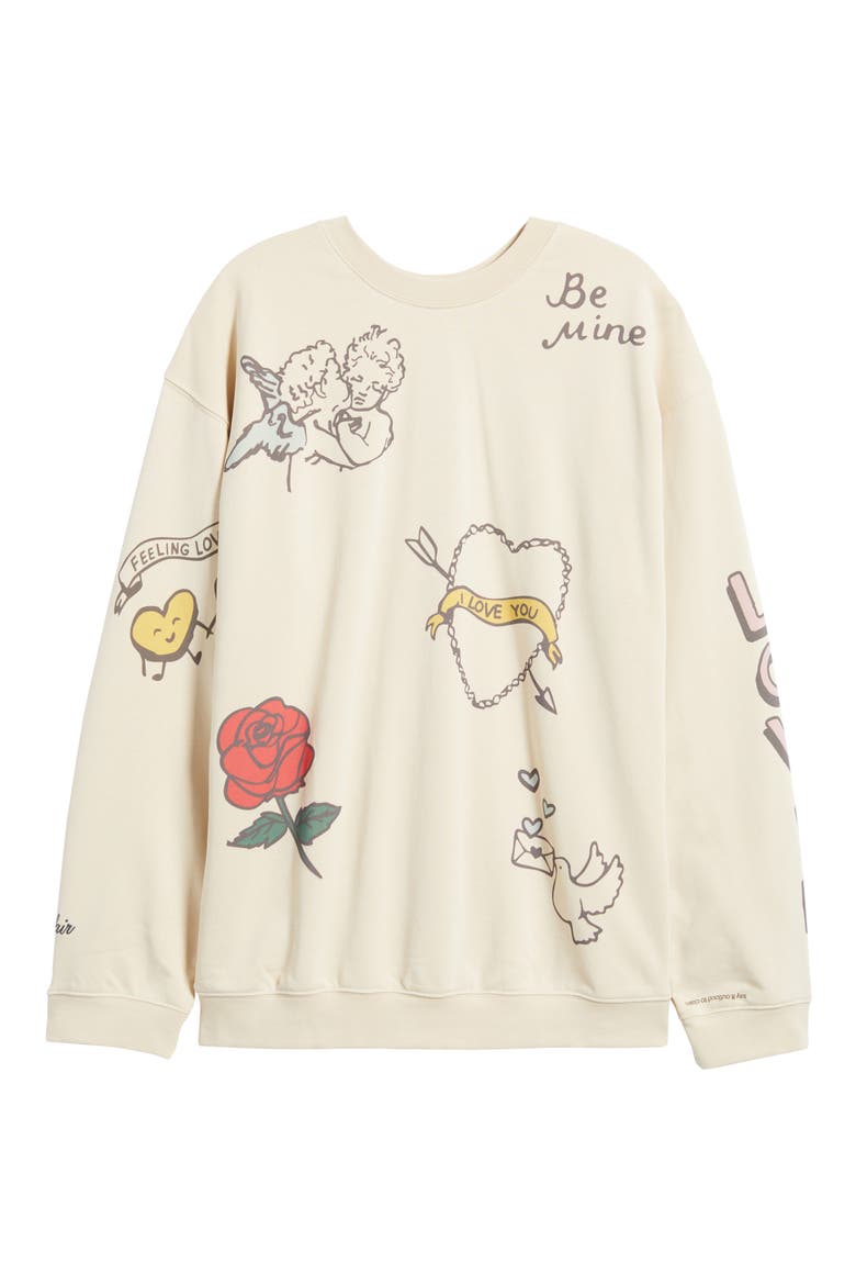 Feeling Lucky Reversible Crewneck Graphic Sweatshirt, Alternate, color, CREAM