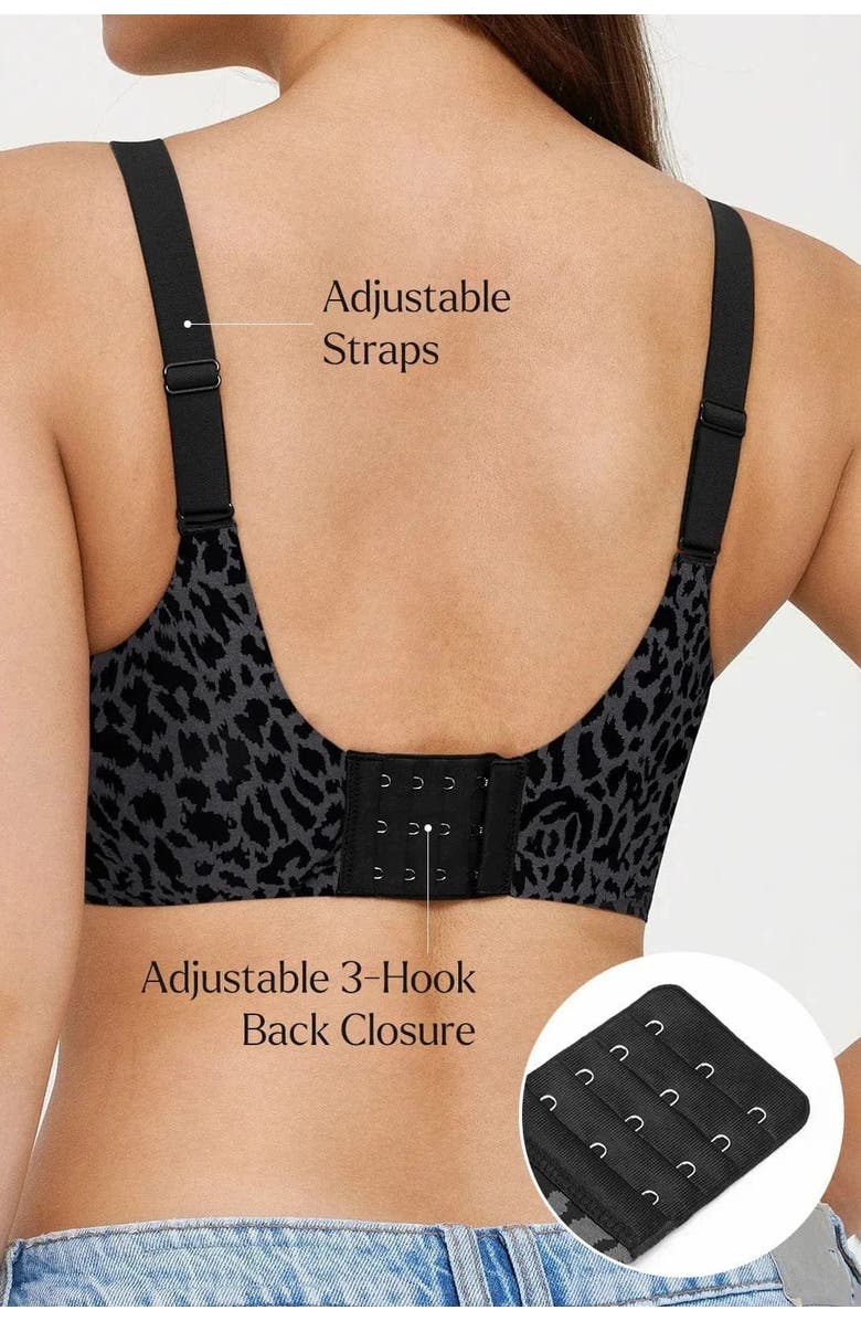 Popilush Seamless Wireless Jelly Leopard Contour Minimizer Support Bra, Alternate, color, Classic Black