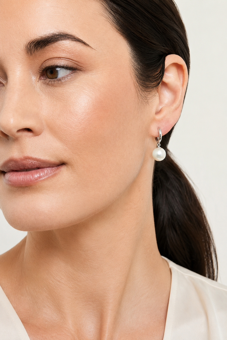Japanese Akoya Pearl Huggie Mary Earrings, Alternate, color, White Gold