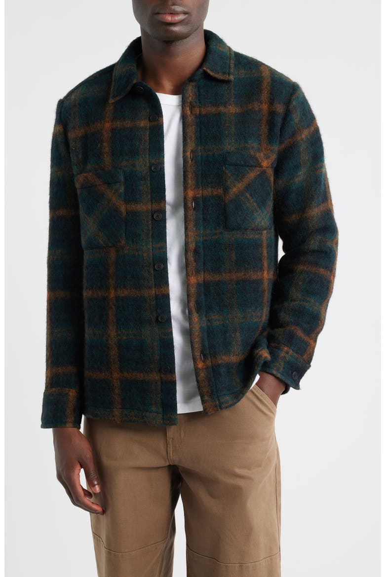 Whiting Check Wool Blend Overshirt, Main, color, TEAL / ORANGE