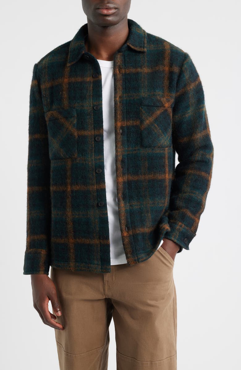 Wax London Whiting Check Wool Blend Overshirt, Main, color, Teal / Orange