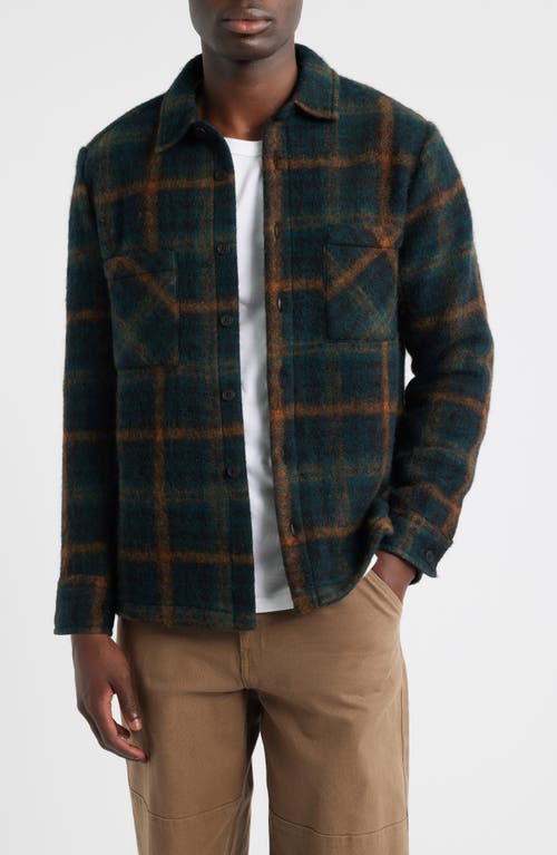Wax London Whiting Check Wool Blend Overshirt in Teal /Orange 