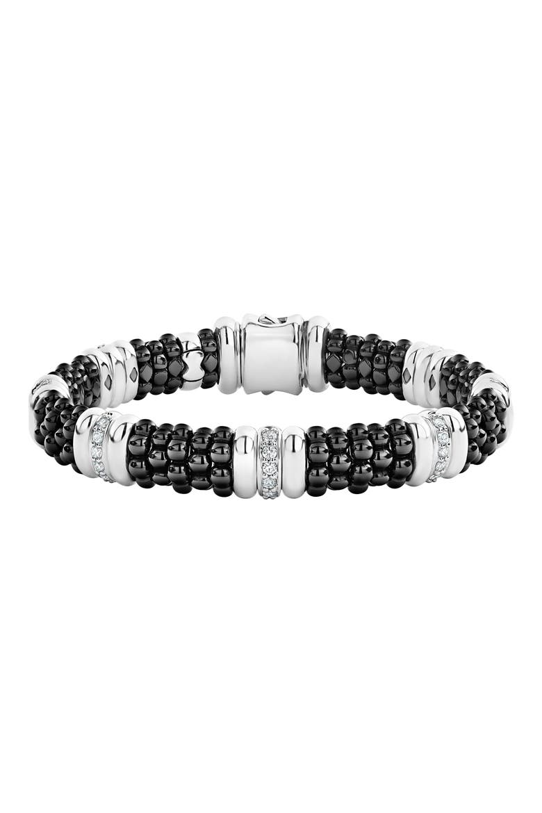 LAOGS Black Caviar Diamond 7-Link Bracelet, Main, color, SILVER