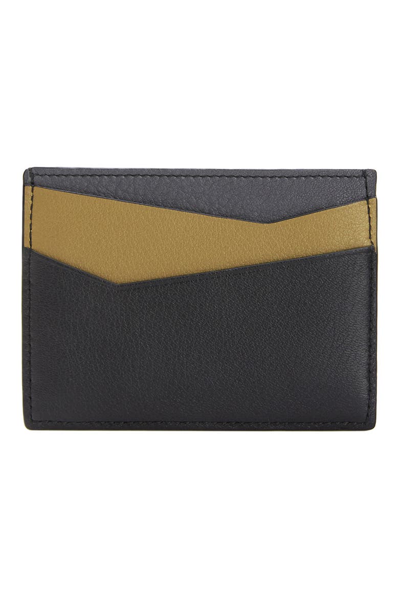 Puzzle Leather Card Holder, Alternate, color, OCHRE GREEN/ STORM BLUE