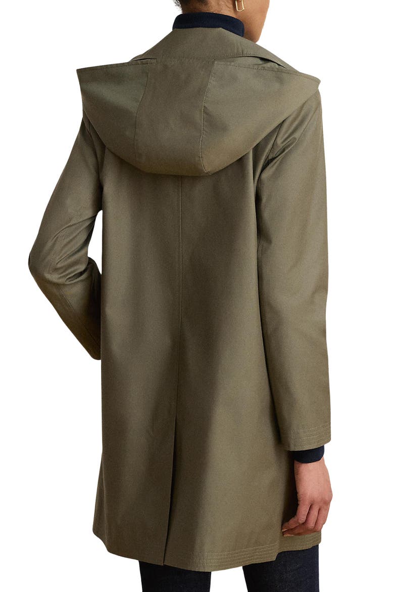 Balmacaan Hooded Raincoat, Alternate, color, OLIVE FERN