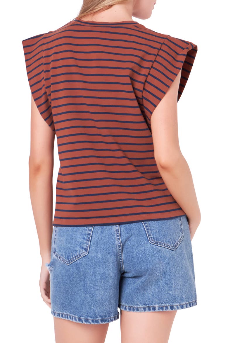 Stripe Extended Shoulder T-Shirt, Alternate, color, BROWN/ NAVY