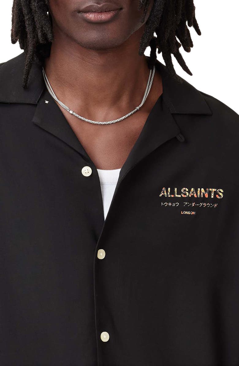 AllSaints Underground Bowa Logo Short Sleeve Button-Up Shirt, Alternate, color, 