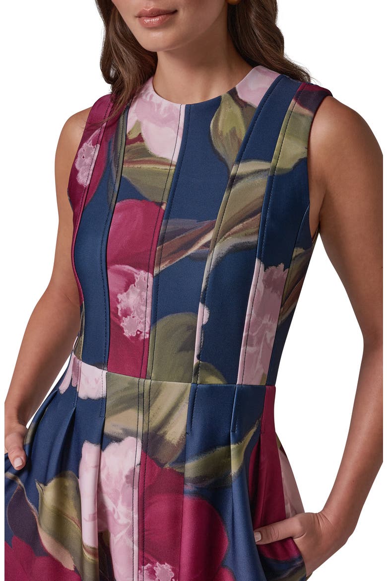Floral Panelled Scuba Crepe Fit & Flare Dress, Alternate, color, NAVY/ BLACK