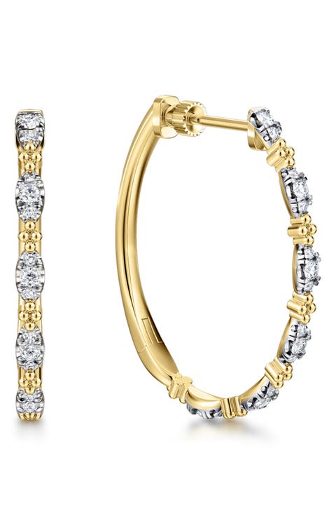 14k Gold Diamond Hoop Earrings