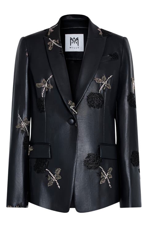 Avery Beaded Faux Leather Jacket