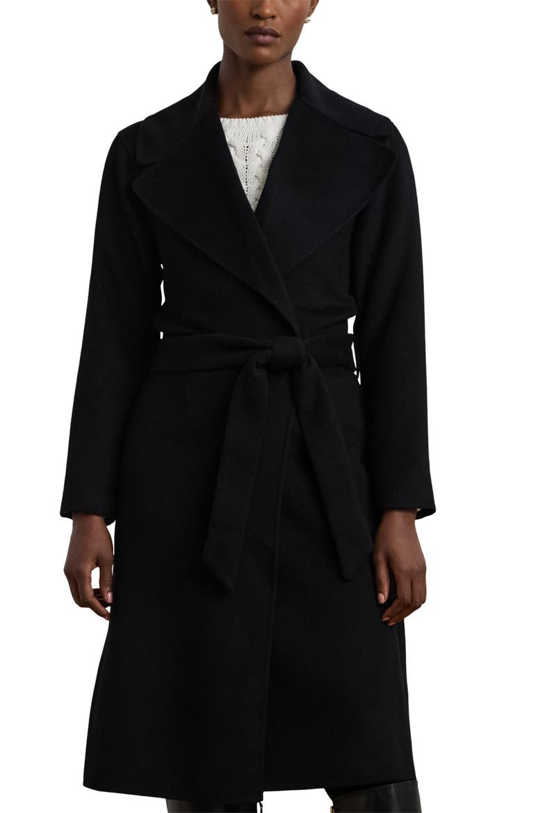 Tie Belt Wrap Coat, Alternate, color, BLACK