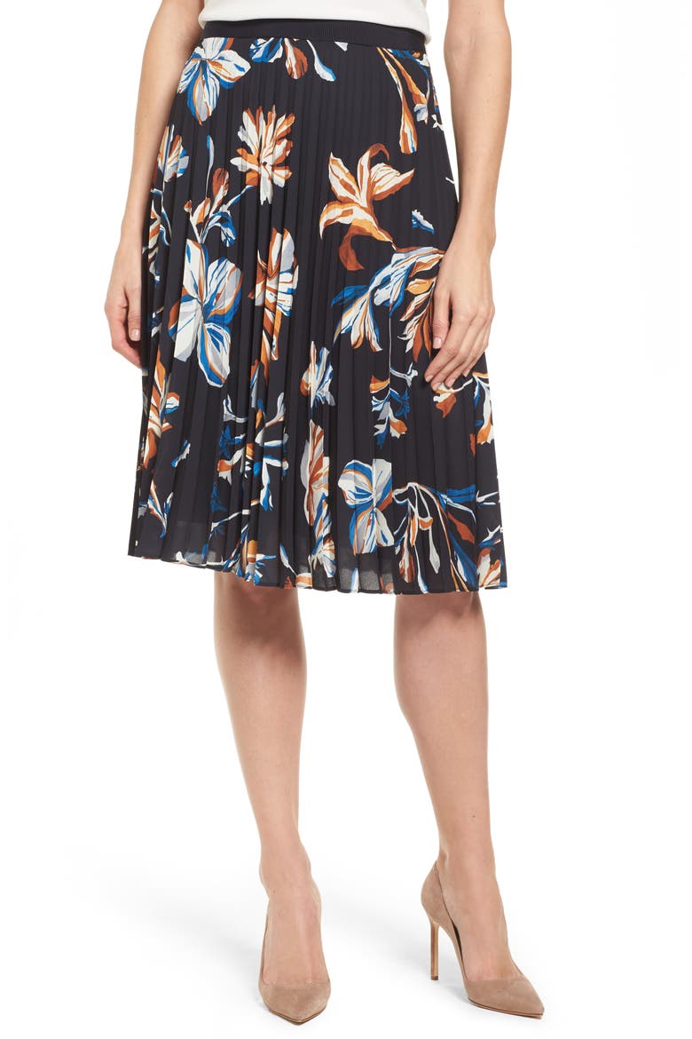 Viplisa Pleated Floral Skirt, Main, color, NAVY FANTASY