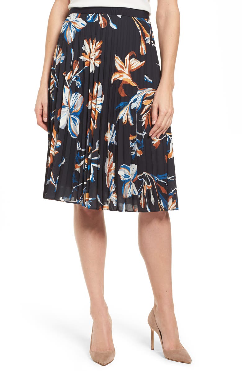 BOSS Viplisa Pleated Floral Skirt, Main, color, 