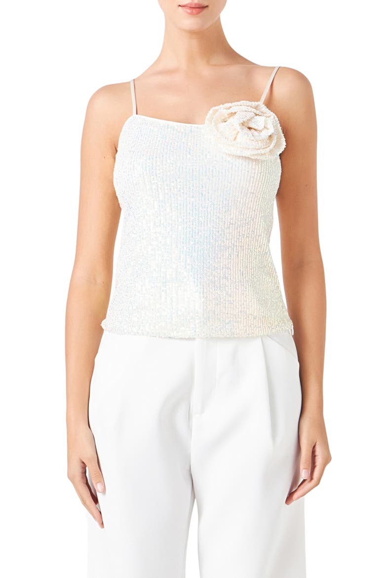 Sequin Rosette Camisole, Main, color, OPAL