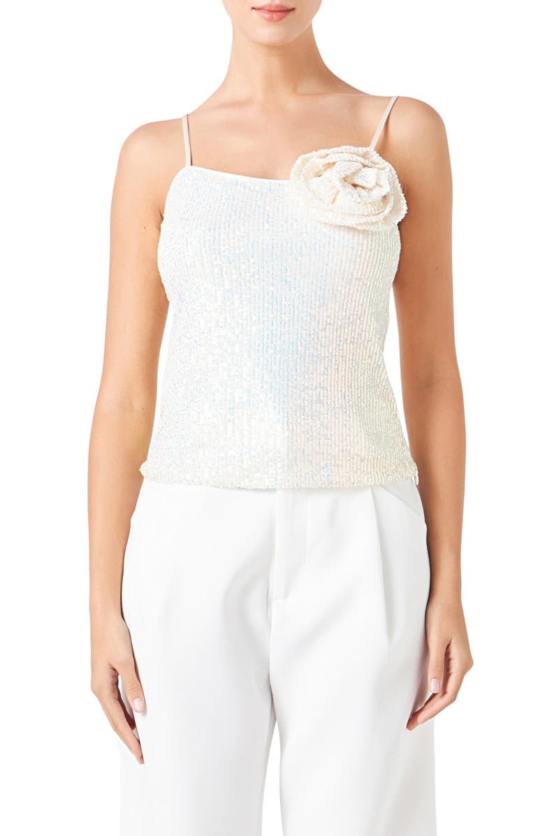 Endless Rose Sequin Rosette Camisole, Main, color, Opal