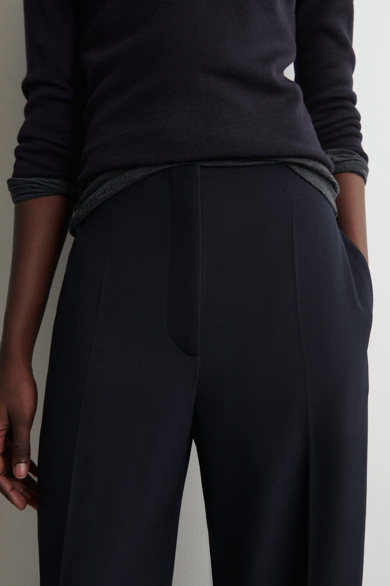 Wool-Blend Barrel-Leg Pants, Alternate, color, NAVY