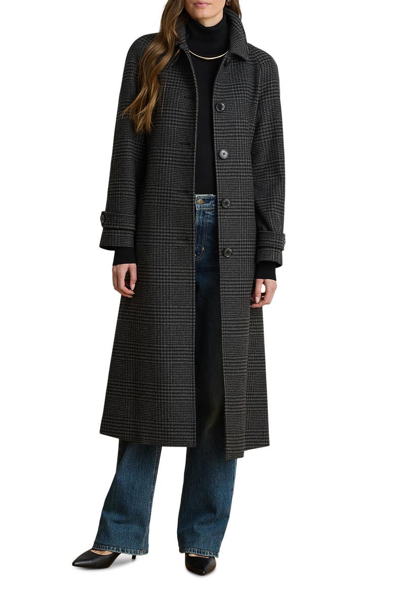 Wool Blend Trench Coat, Main, color, GREY/ CHARCOAL CHECKERED